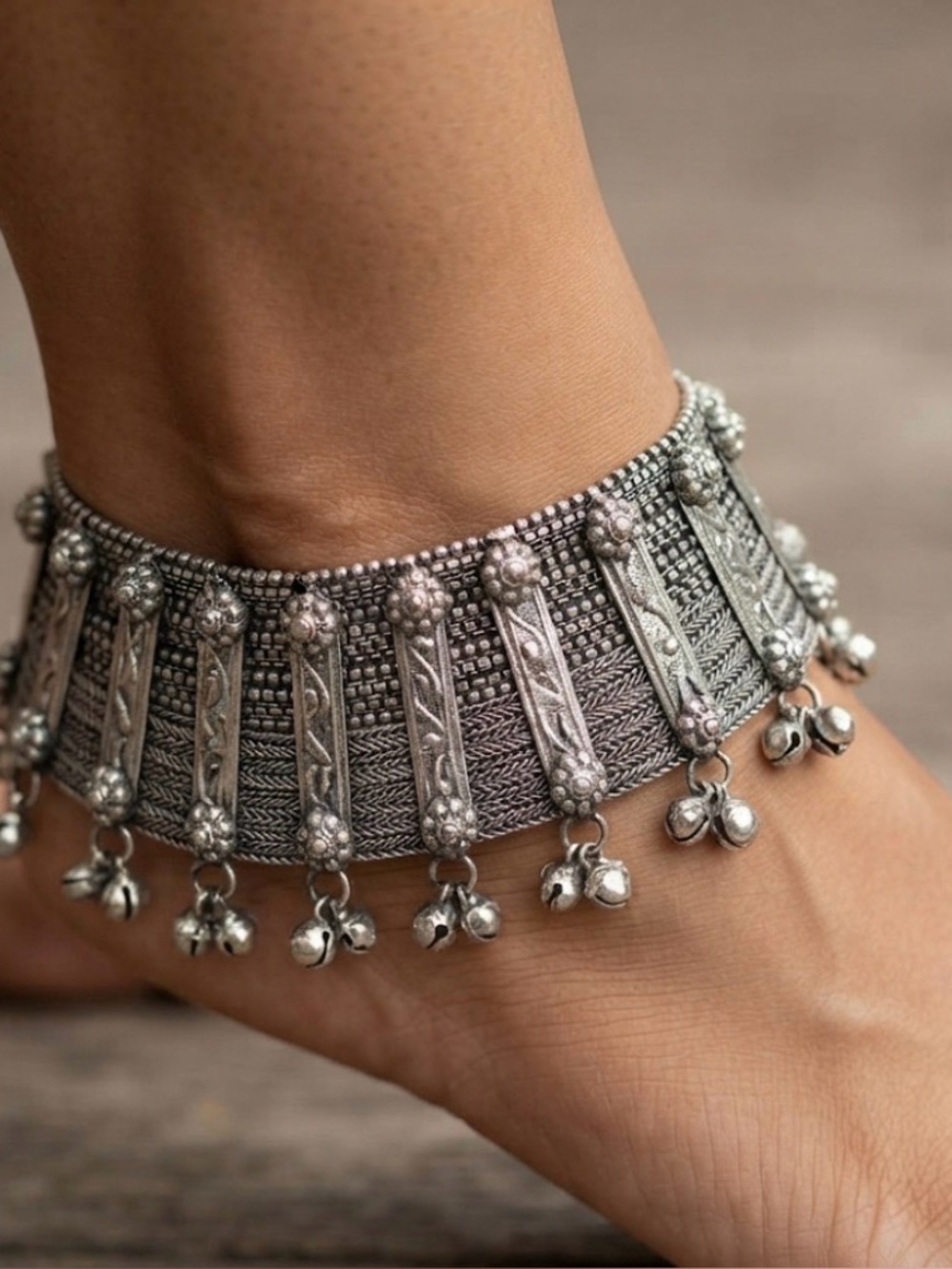 Silver ankle bracelet with Bell Charms!